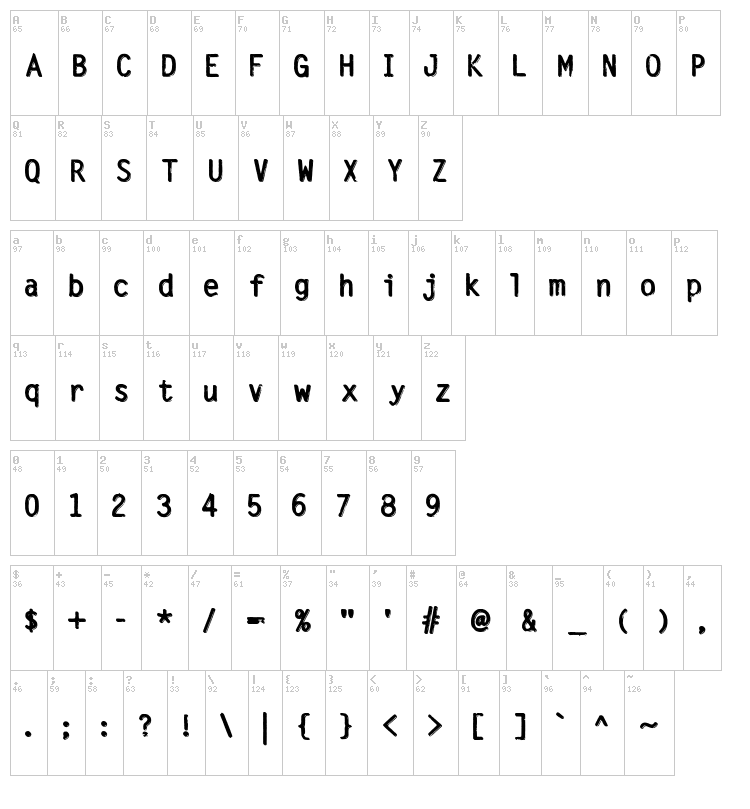 Silvery Tarjey font map